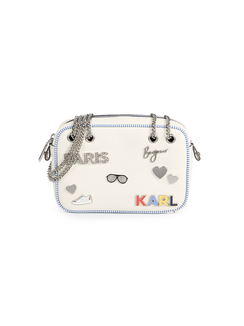 Logo Embellished Crossbody Bag (White)