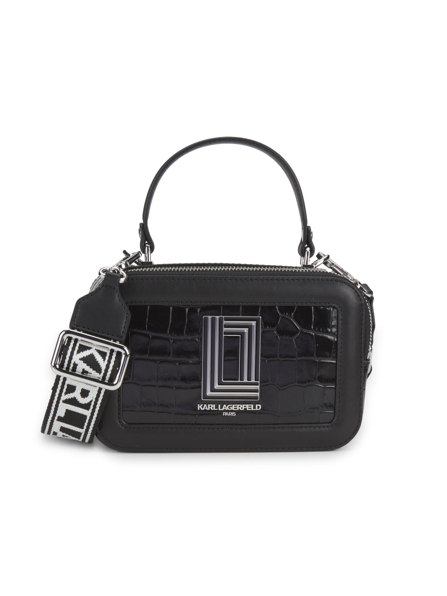 Simone Alligator-Embossed Crossbody Camera Bag (Black)