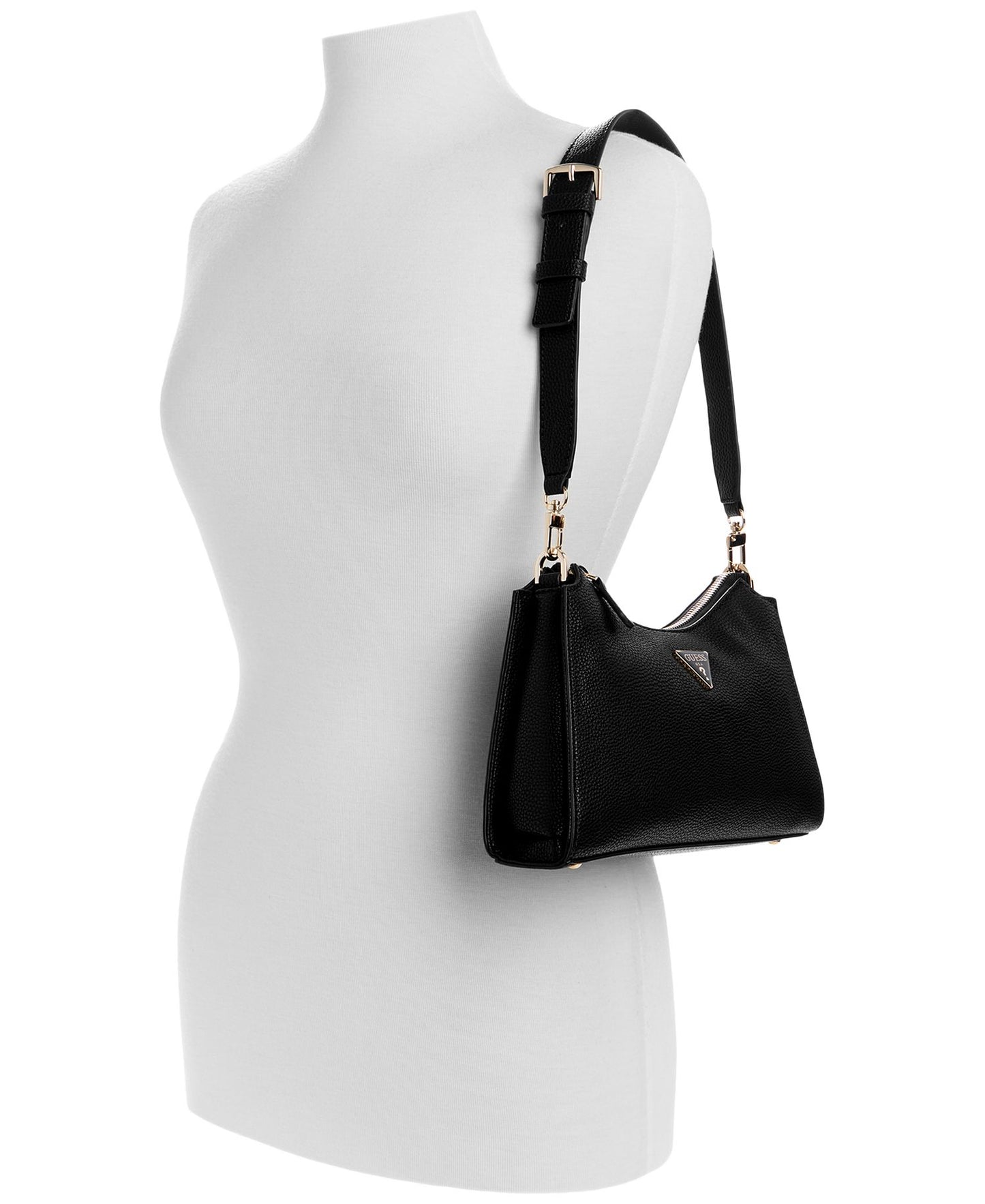 Micaela Top-Zip Shoulder Bag (Black)