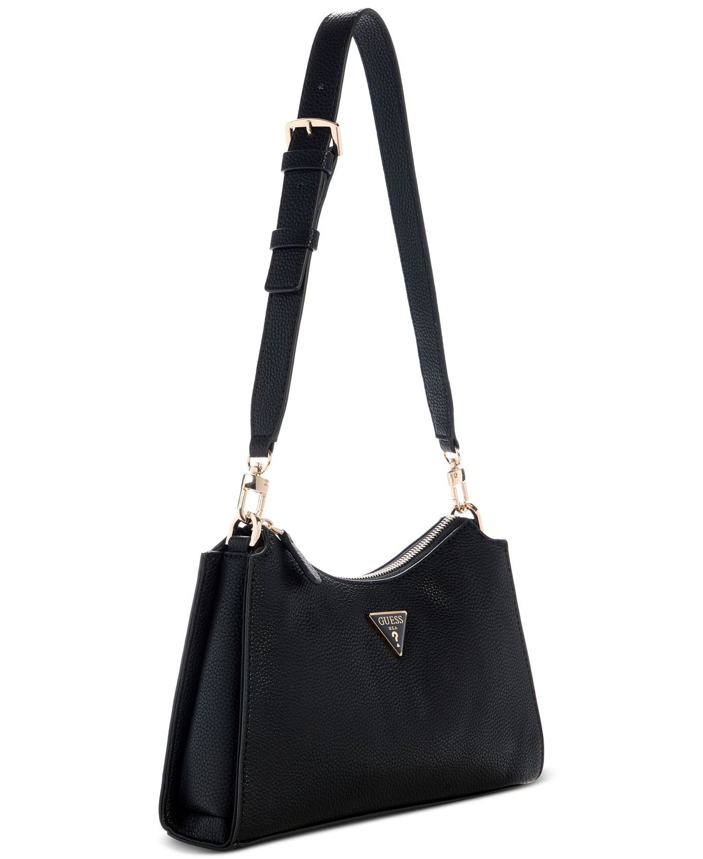 Micaela Top-Zip Shoulder Bag (Black)