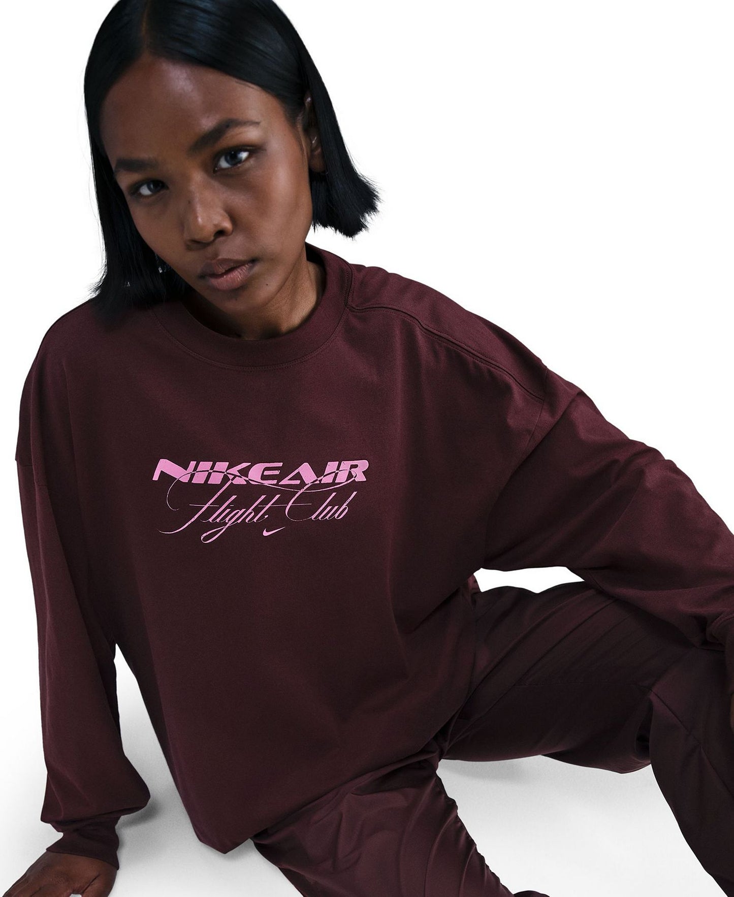 Air Flight Club Oversized Long Sleeve T-Shirt (Burgundy)
