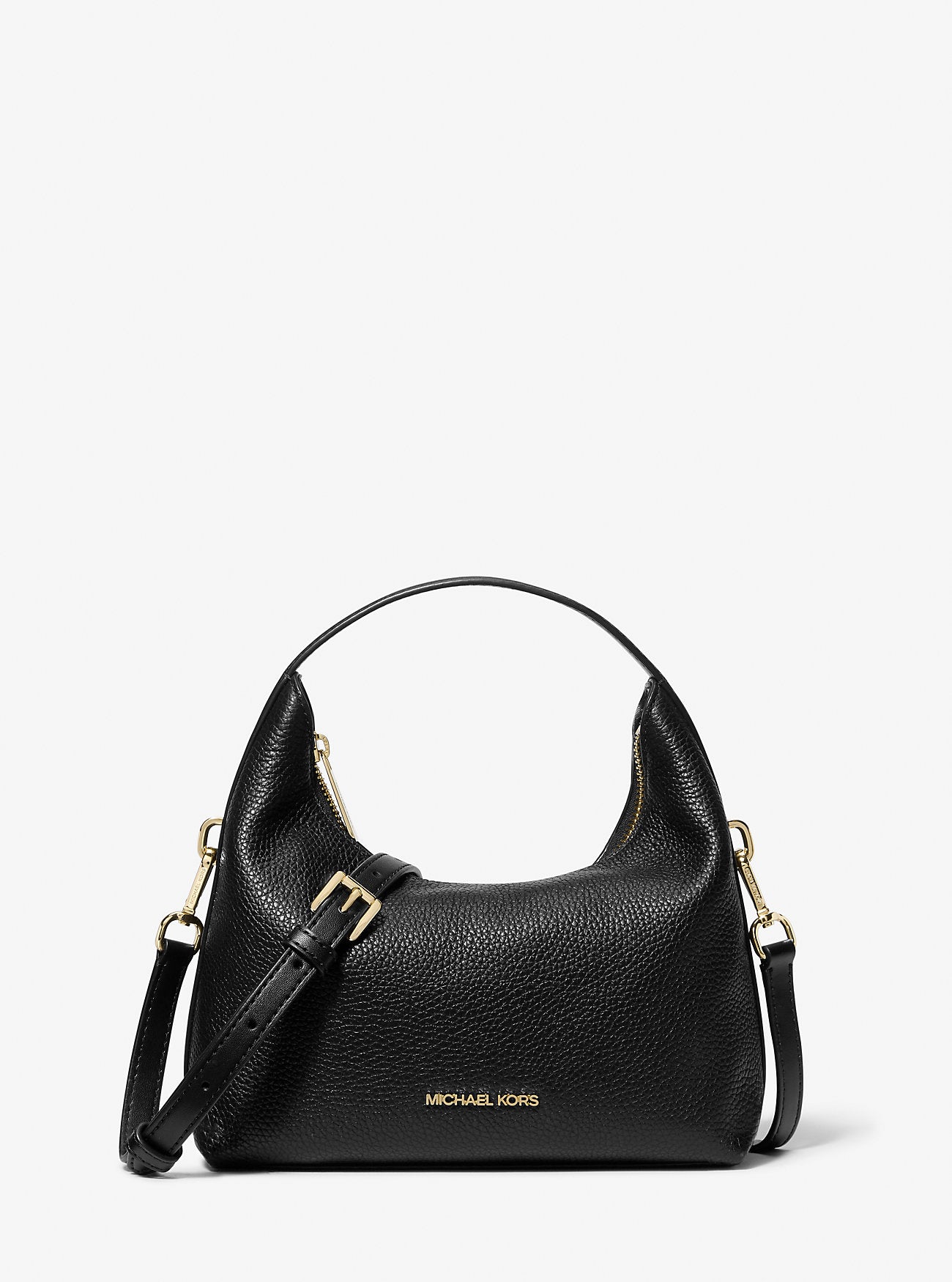 Ember Small Pebbled Leather Messenger Bag (Black)