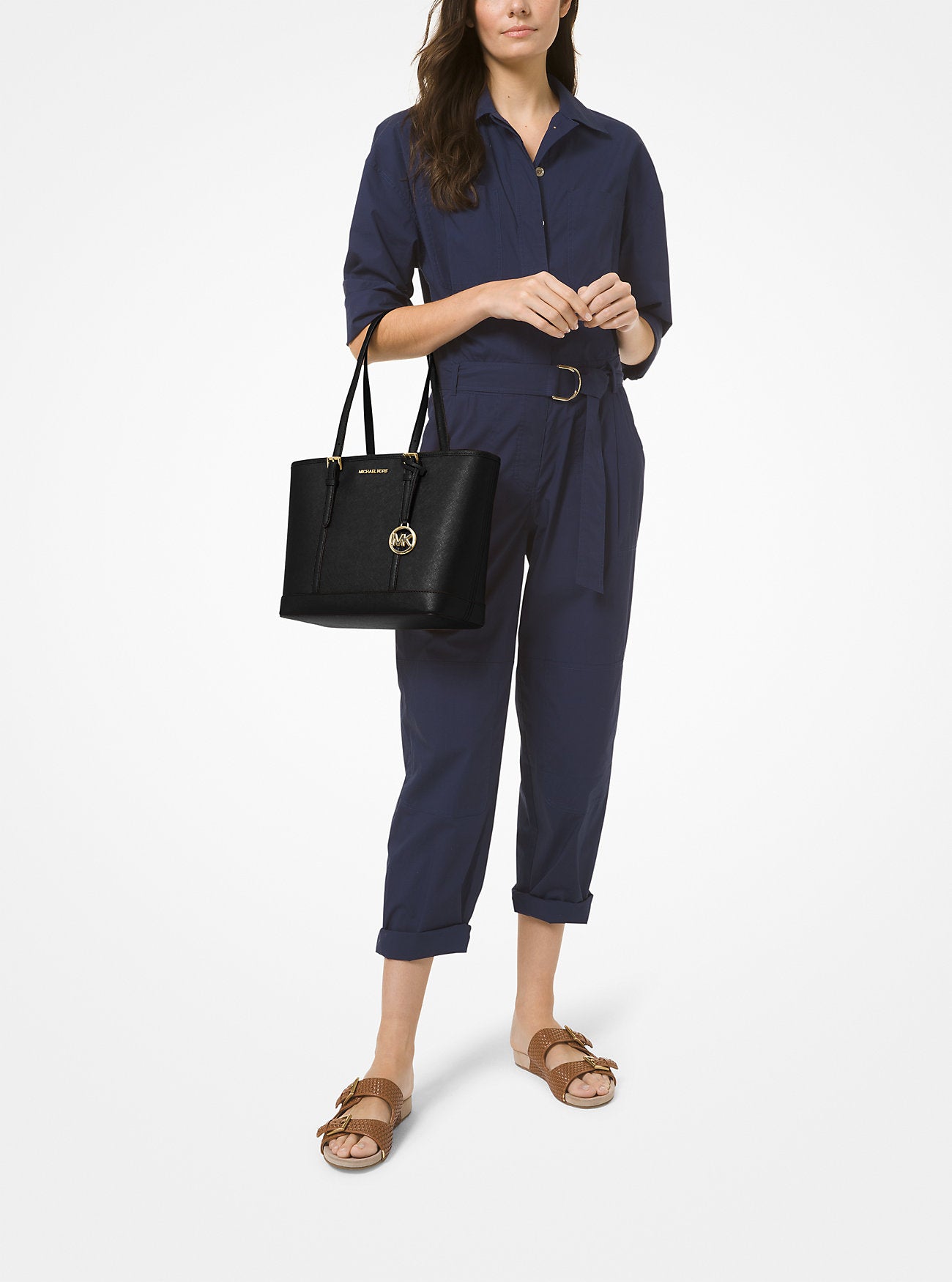 Jet Set Travel Small Saffiano Leather Tote (Black)