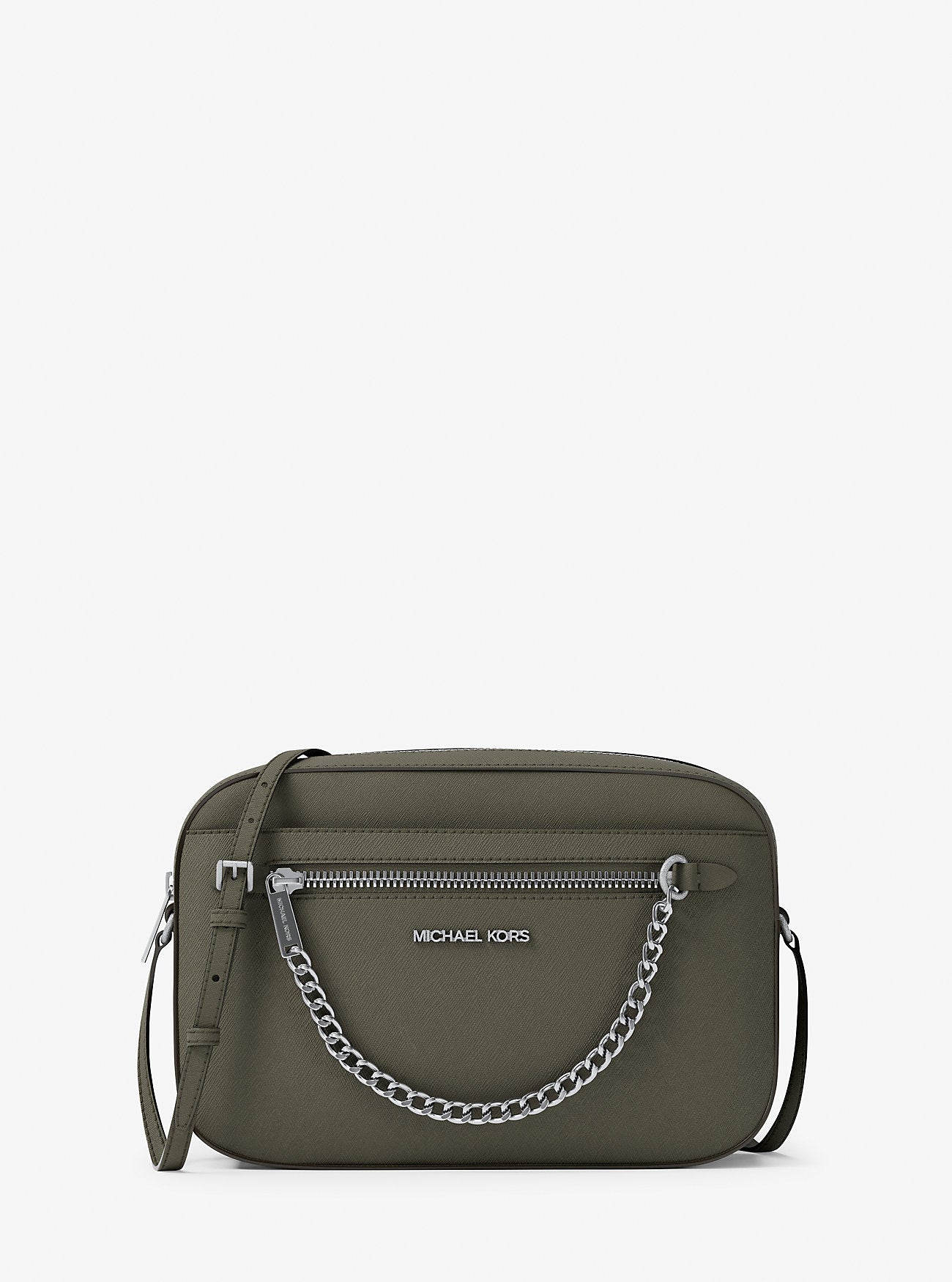Jet Set Large Saffiano Leather Crossbody Bag (Olive)