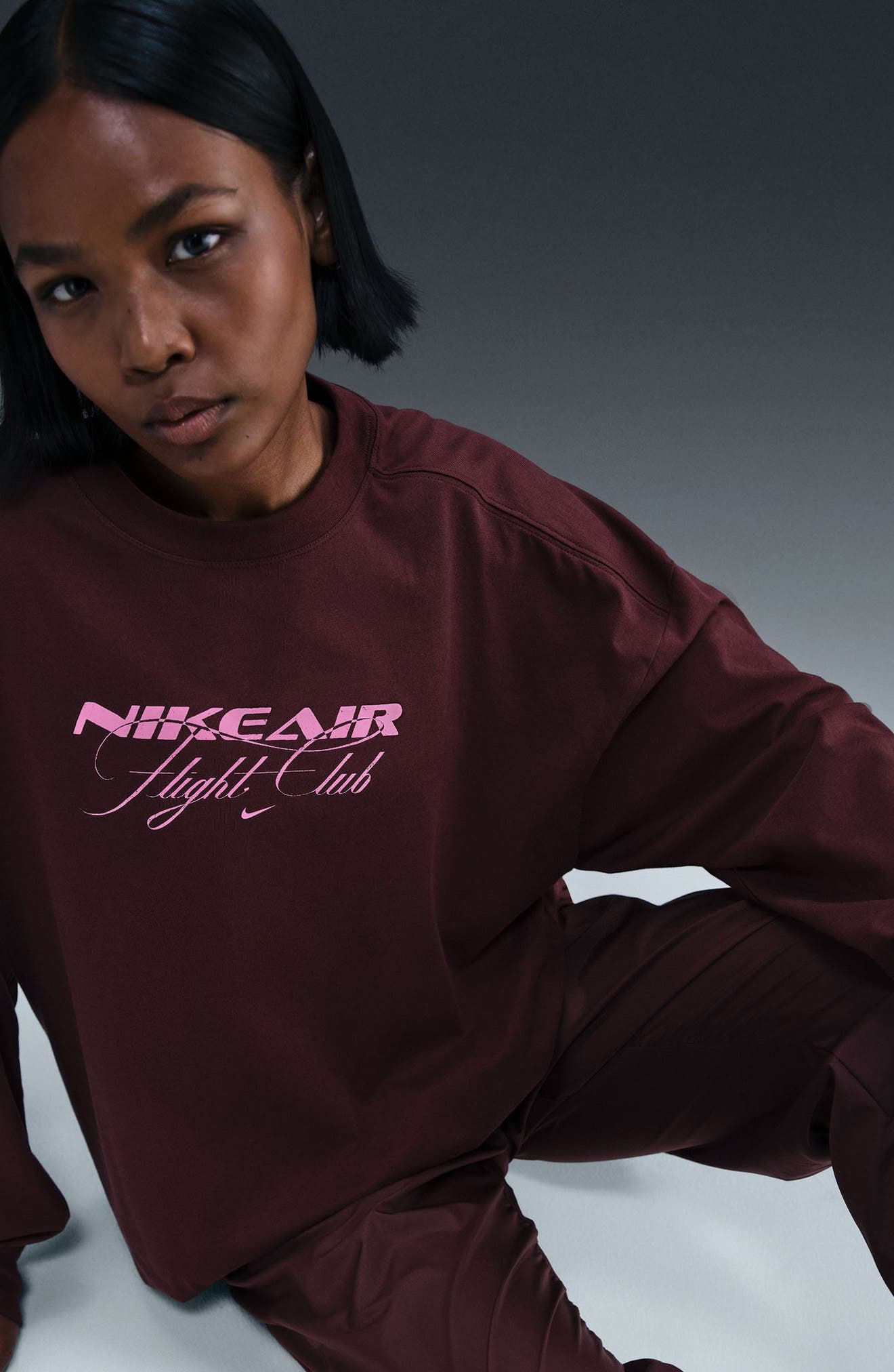 Air Flight Club Oversized Long Sleeve T-Shirt (Burgundy Crush)