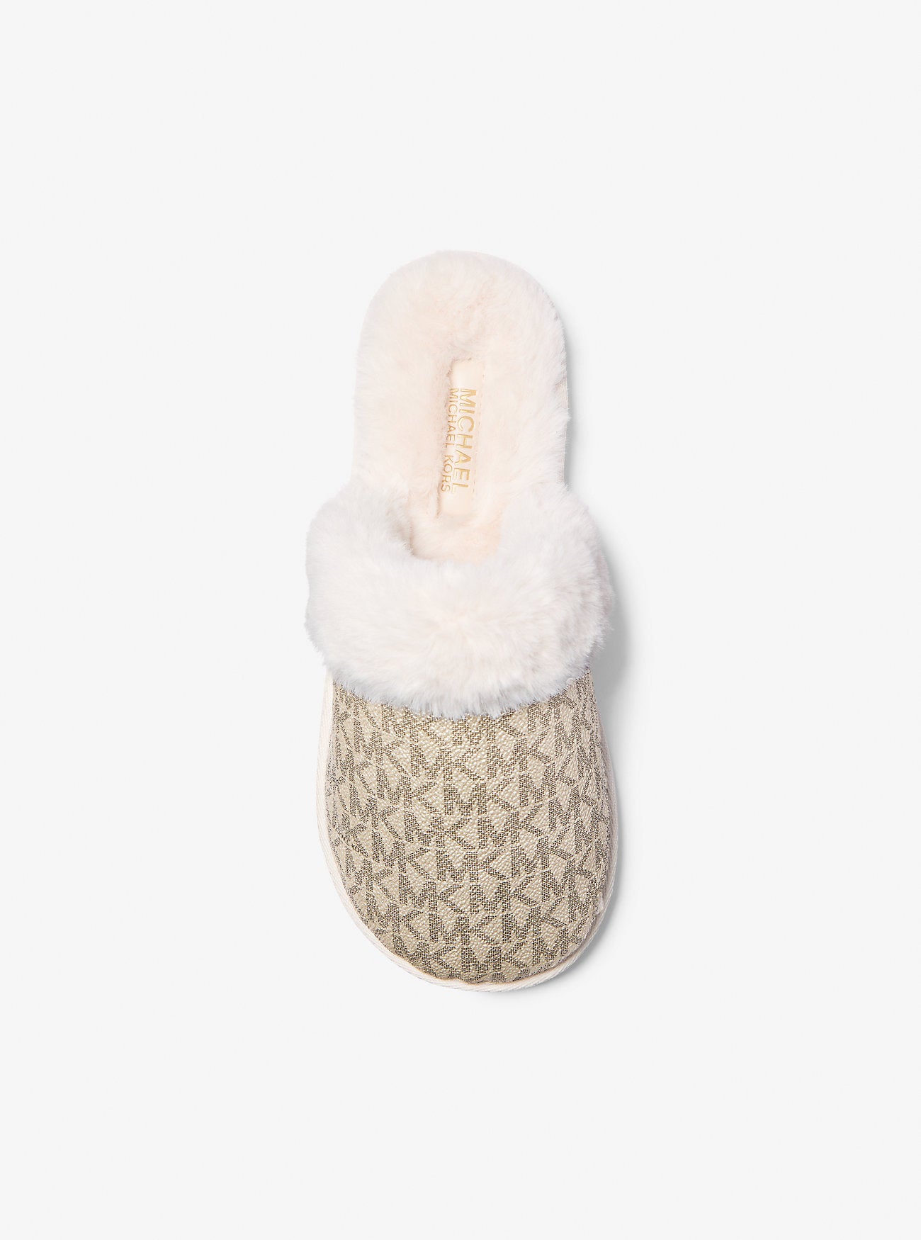 Liddy Metallic Signature Logo and Faux Fur Slipper (Gold)