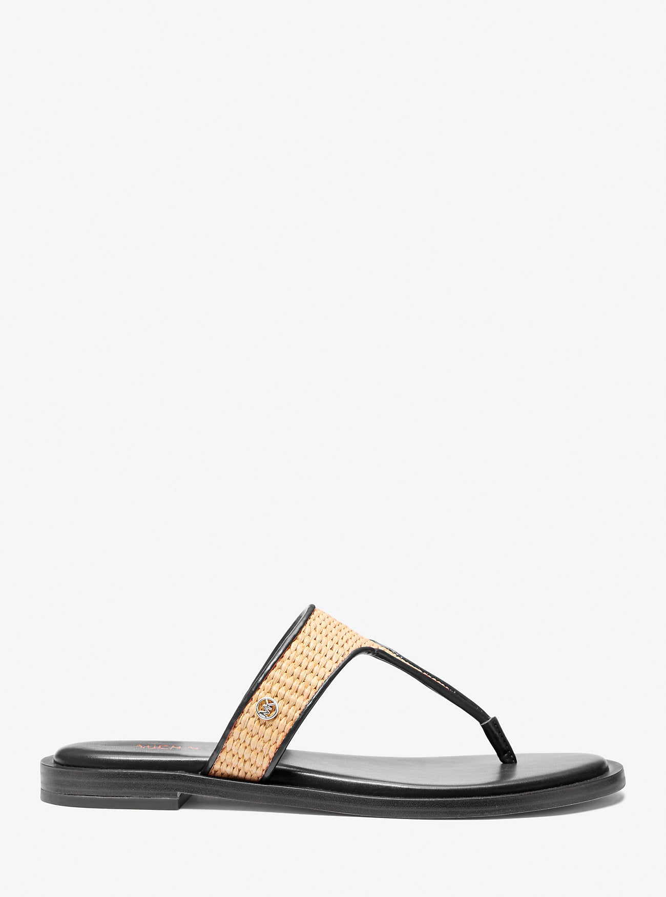 Carson Straw T-Strap Sandal (Black)