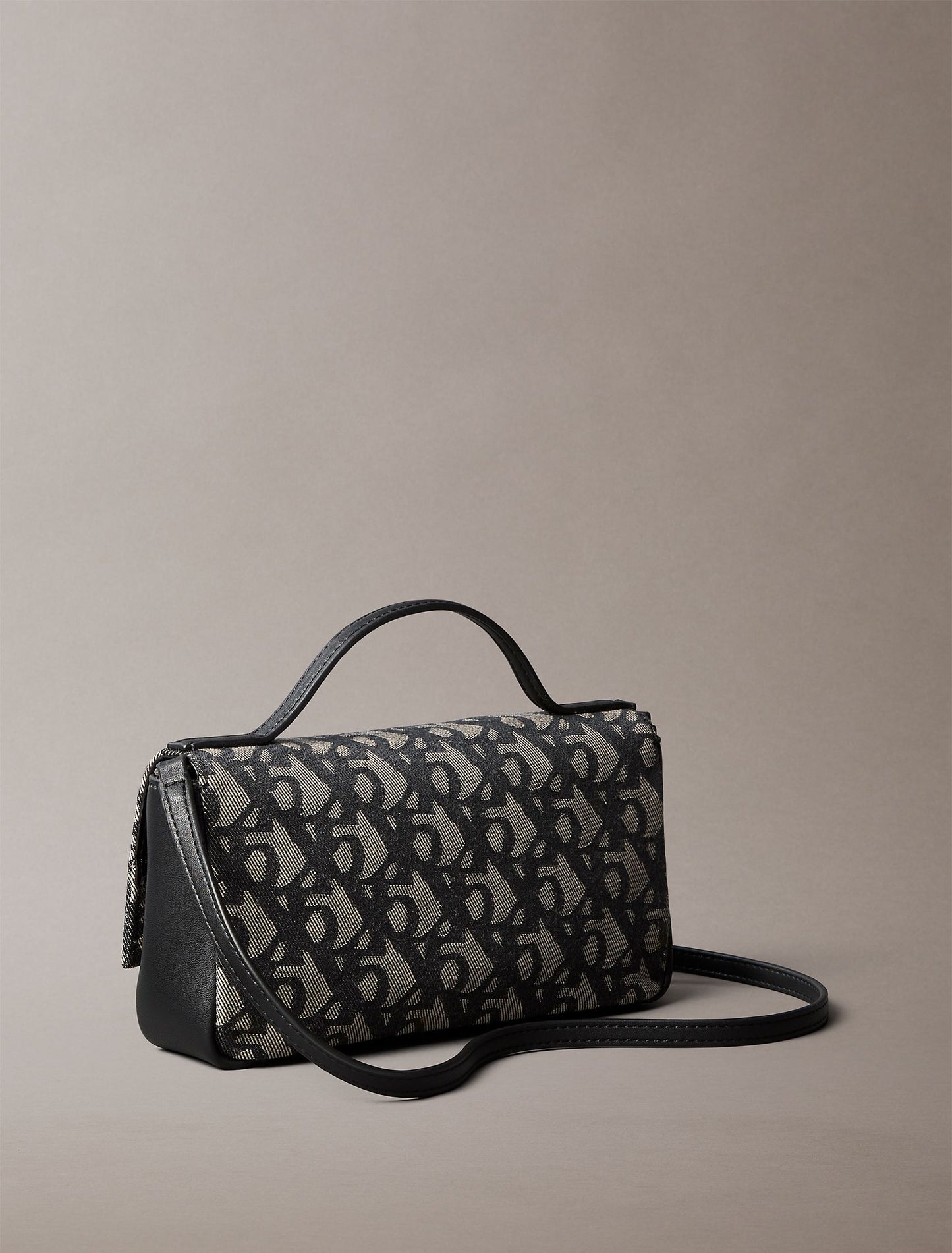 Allover Monogram Flap Crossbody Bag (Black / Beige)
