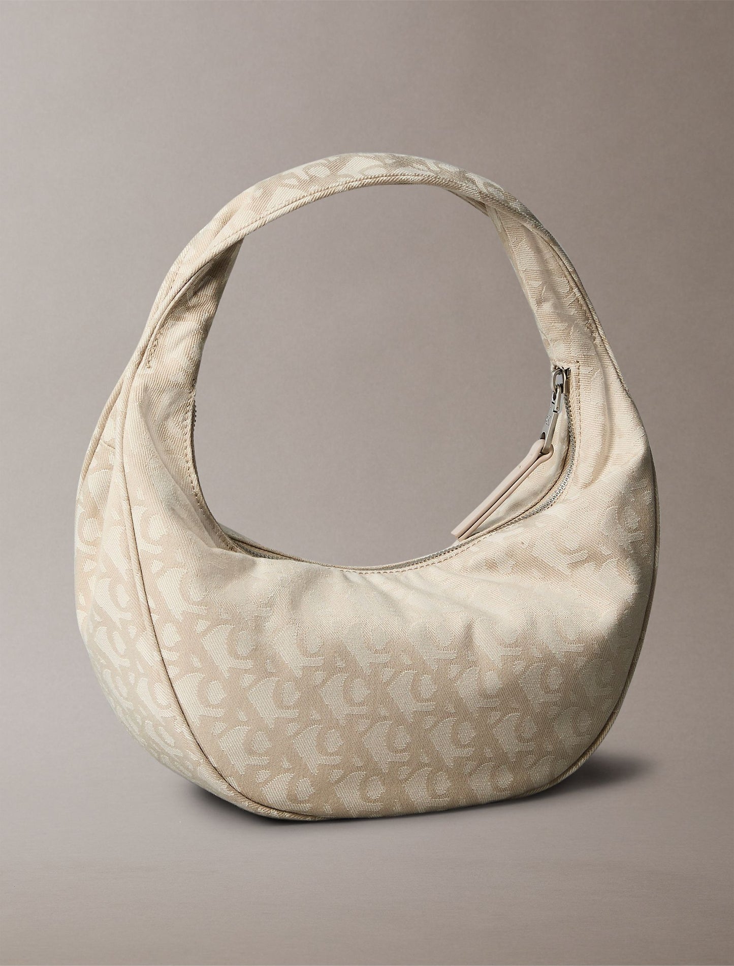 Allover Monogram Logo Crescent Shoulder Bag (Natural)