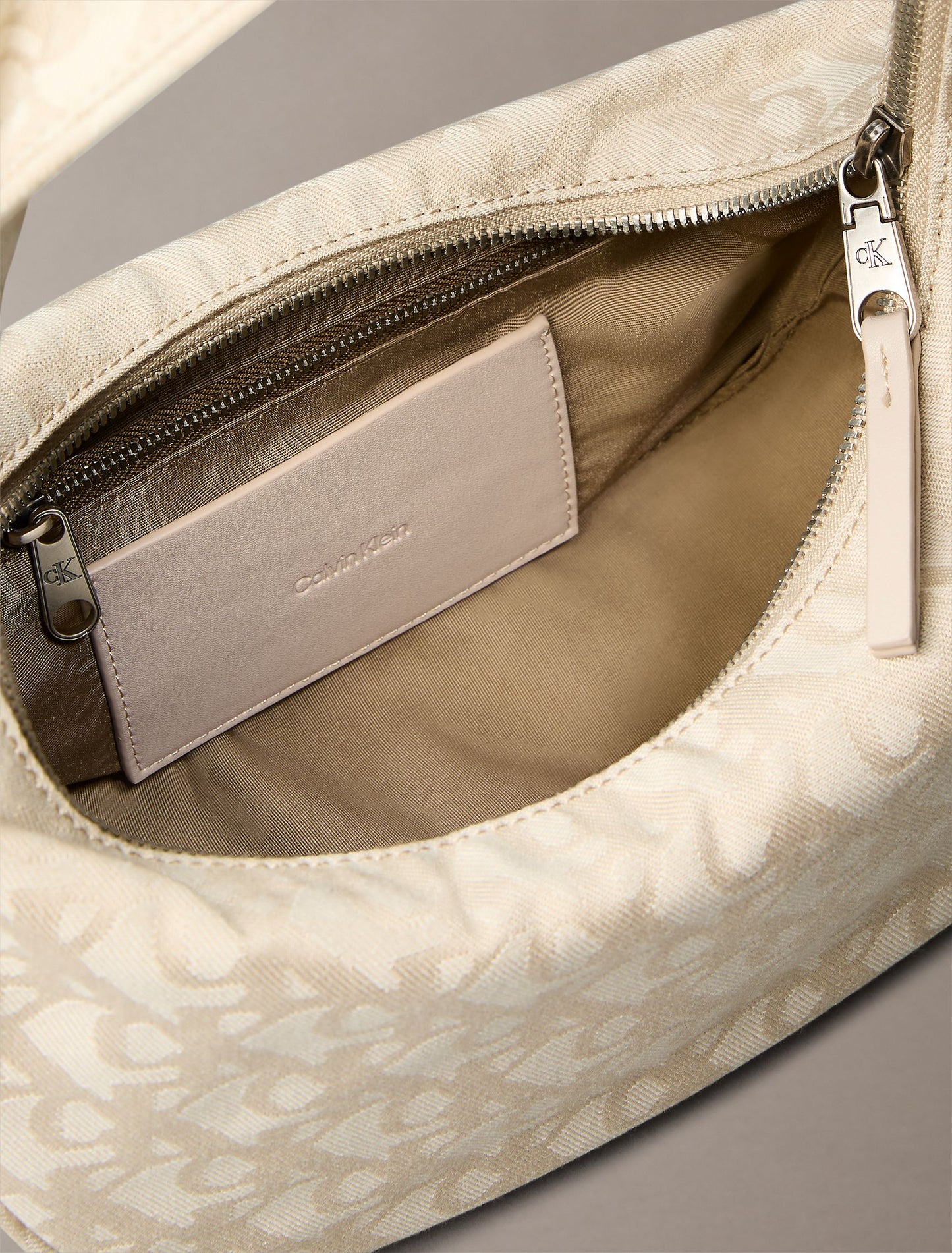 Allover Monogram Logo Crescent Shoulder Bag (Natural)