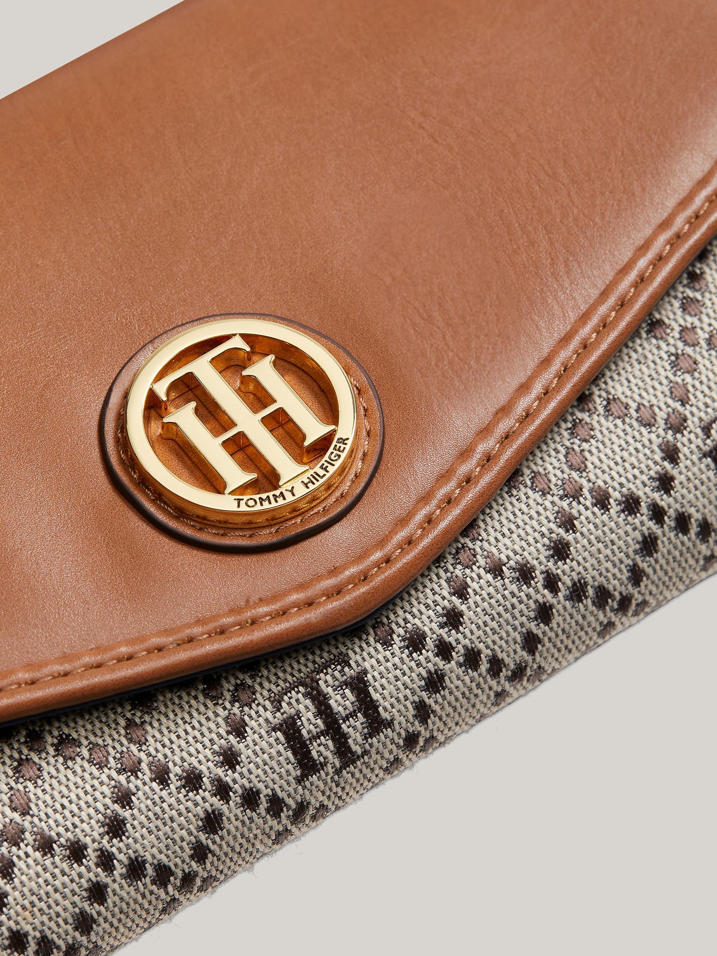 Gold-Tone Monogram Flap Wallet (Tan / Dark Chocolate)