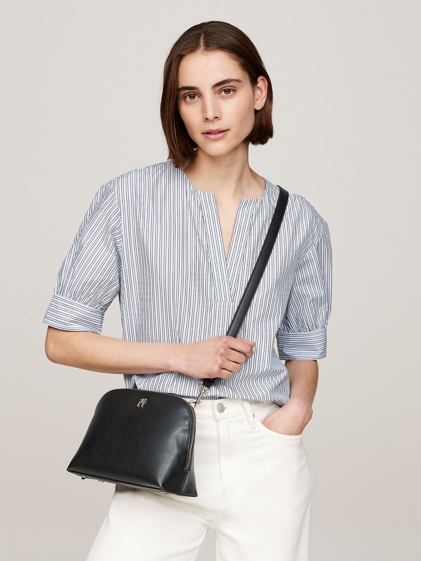 Monogram Plaque Crossbody Bag (Black)