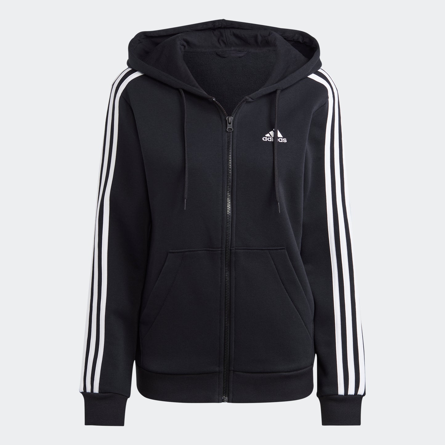 Essentials 3-Stripes Full-Zip Fleece Hoodie (Black / White)