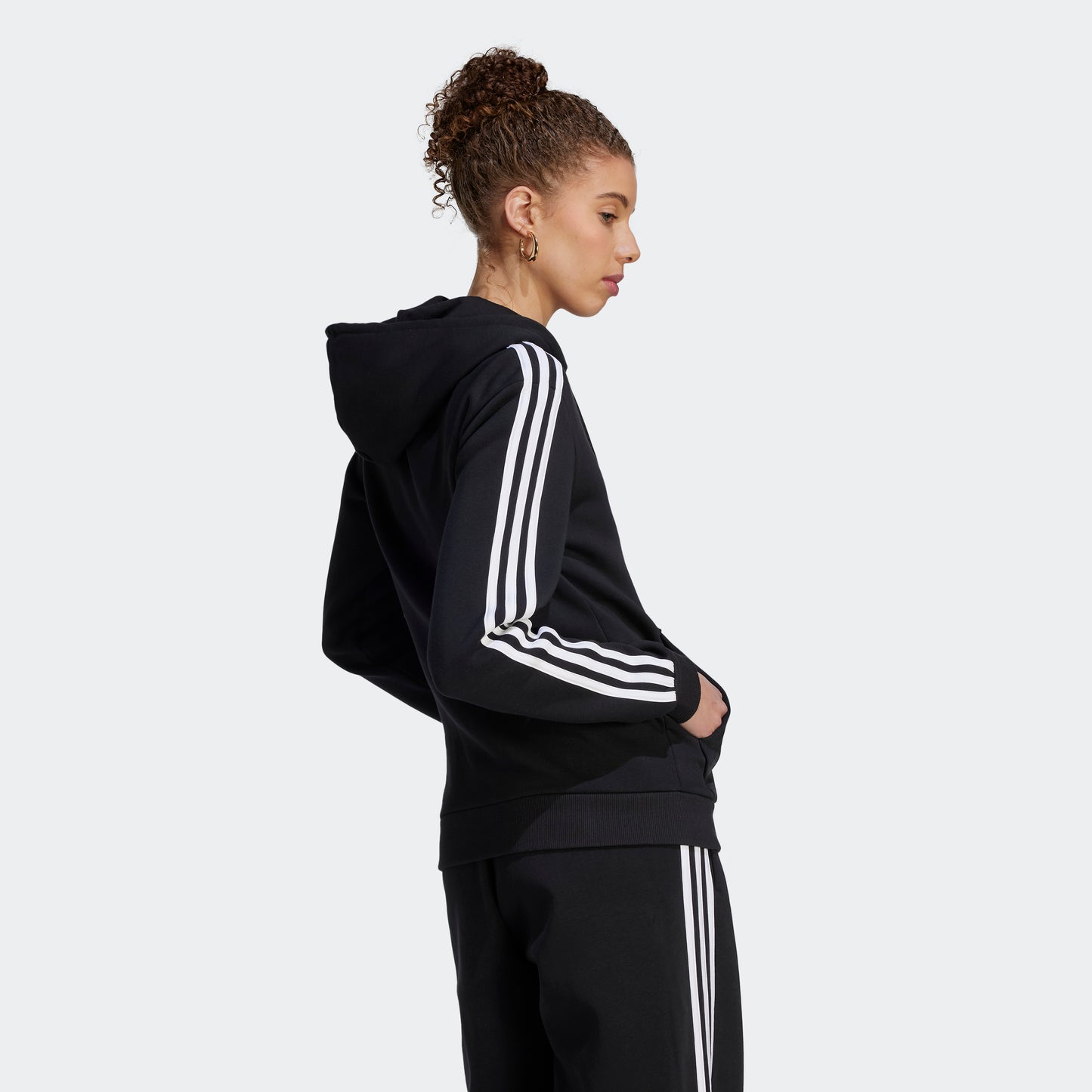 Essentials 3-Stripes Full-Zip Fleece Hoodie (Black / White)