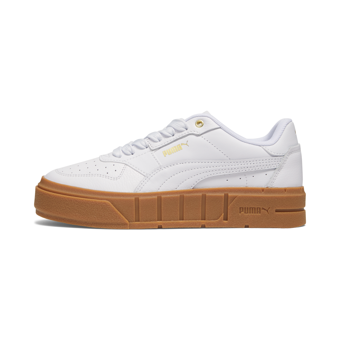 Cali Court Leather Sneakers (White / White / Gold)