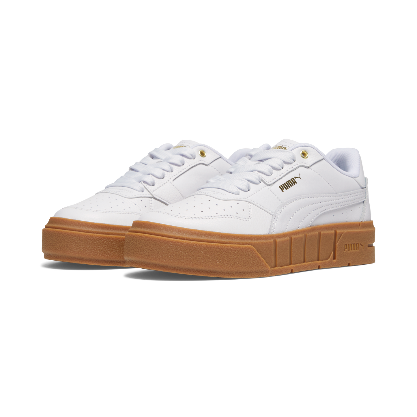 Cali Court Leather Sneakers (White / White / Gold)