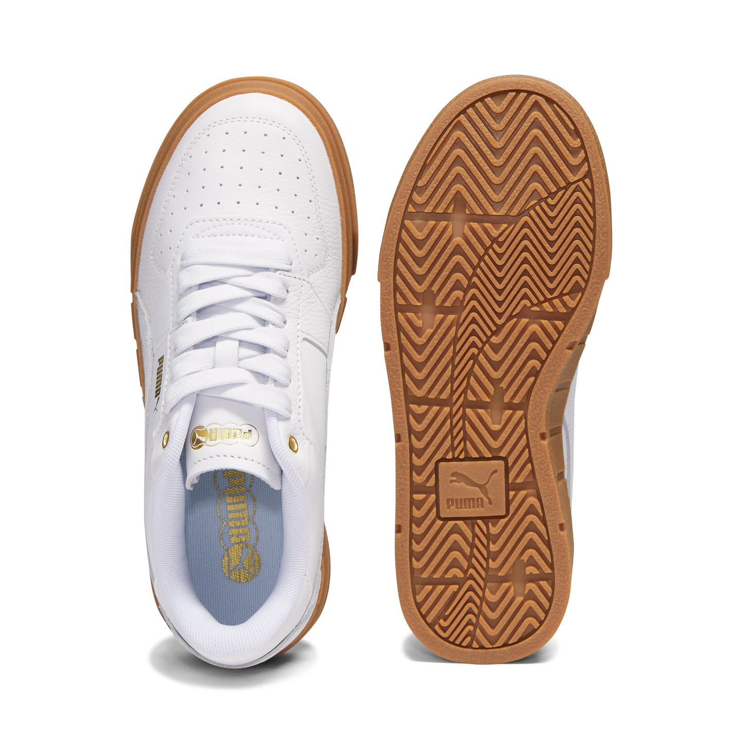 Cali Court Leather Sneakers (White / White / Gold)