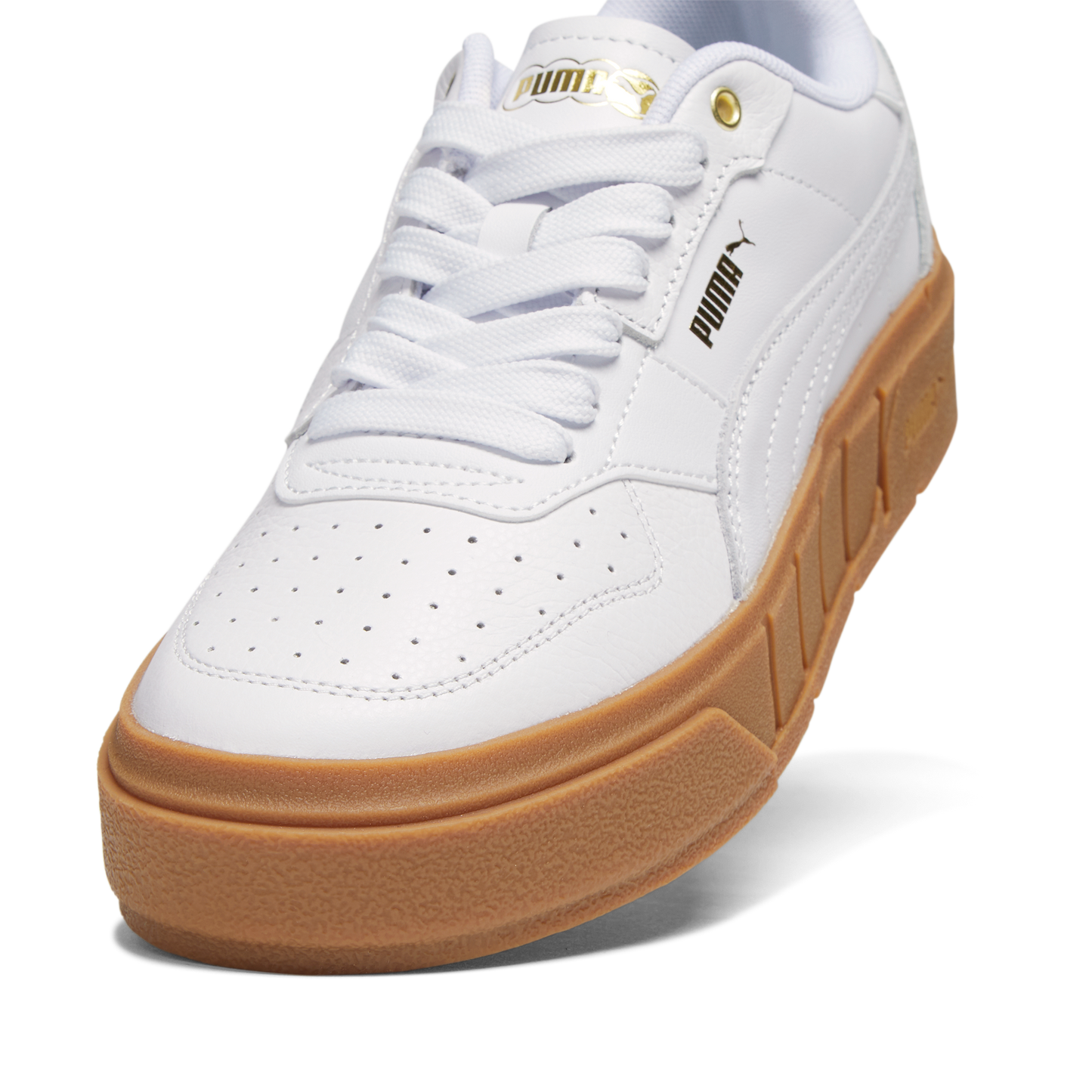 Cali Court Leather Sneakers (White / White / Gold)