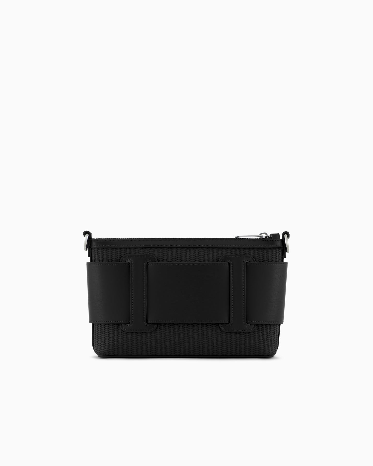 Woven Fabric Shoulder Bag with Logo (Black)
