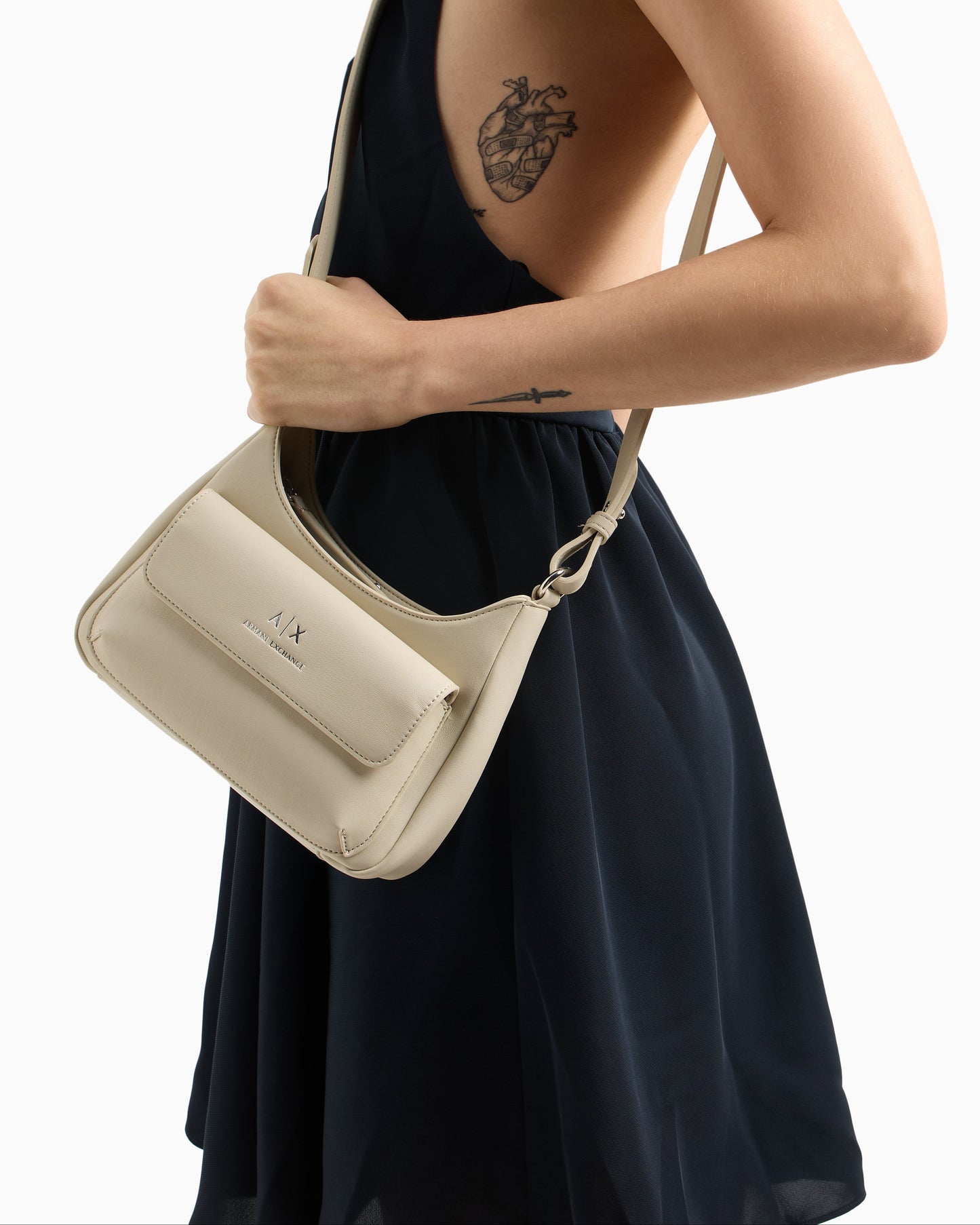 Shoulder Bag with External Pocket (Beige)