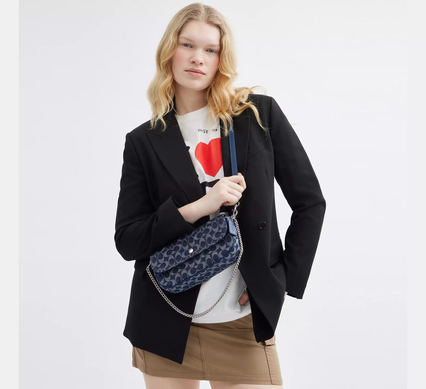 Brook Flap Chain Bag In Signature Denim (Blue)