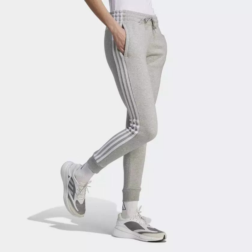 Essentials 3-Stripes Fleece Pants (Medium Grey Heather / White)