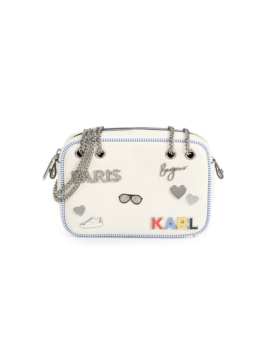 Logo Embellished Crossbody Bag (White)
