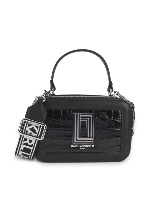 Simone Alligator-Embossed Crossbody Camera Bag (Black)
