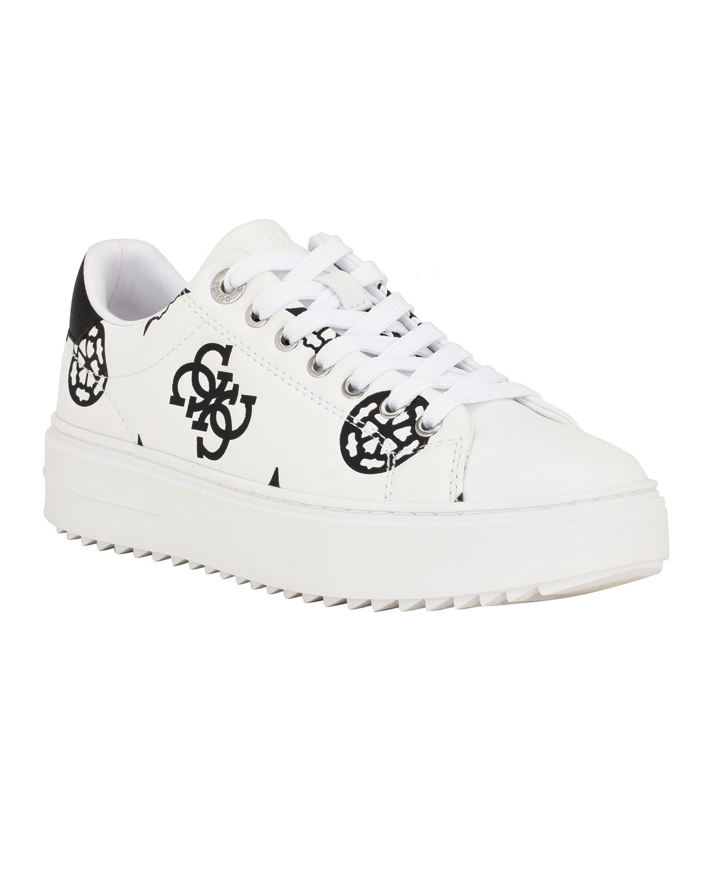 Denesa Treaded Platform Lace-Up Sneakers (White / Black Logo)