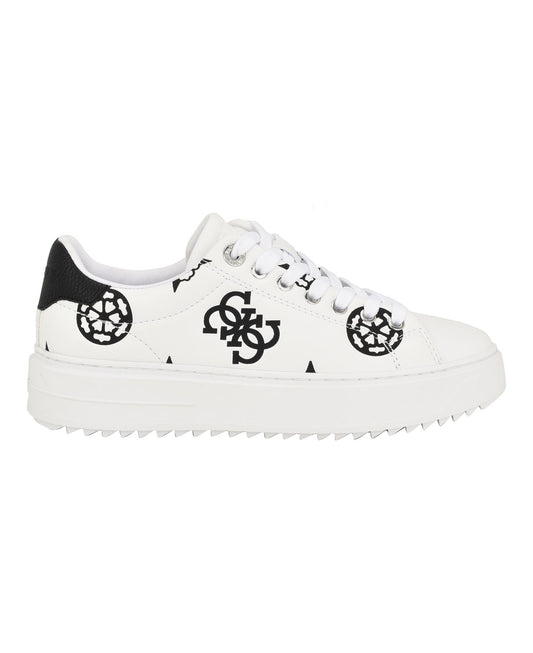 Denesa Treaded Platform Lace-Up Sneakers (White / Black Logo)