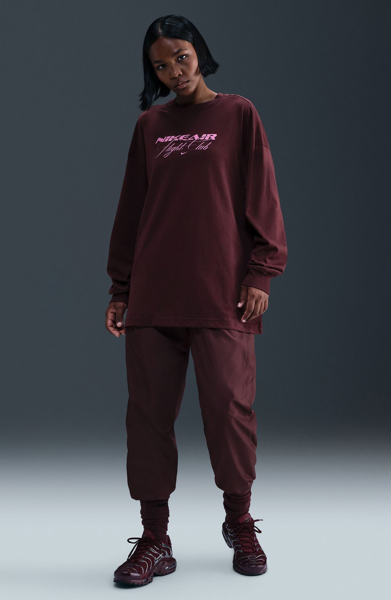 Air Flight Club Oversized Long Sleeve T-Shirt (Burgundy Crush)