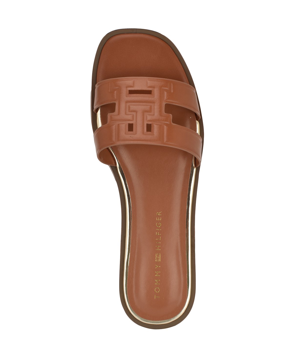 Terenz Logo Strap Flat Slide Sandals (Cognac)