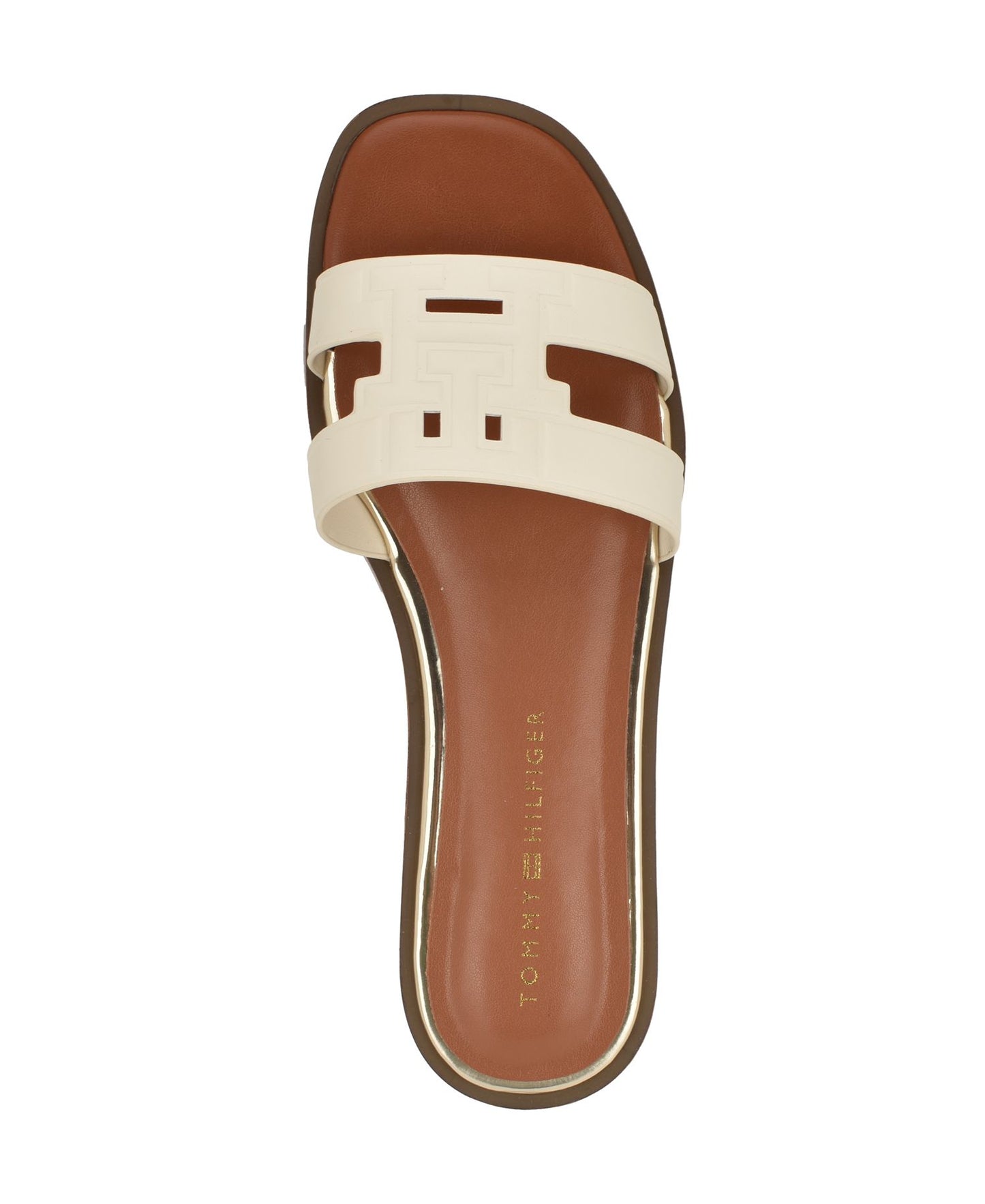 Terenz Logo Strap Flat Slide Sandals (Ivory)