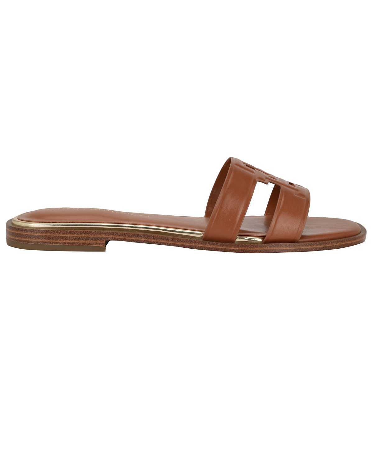 Terenz Logo Strap Flat Slide Sandals (Cognac)