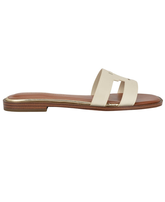 Terenz Logo Strap Flat Slide Sandals (Ivory)
