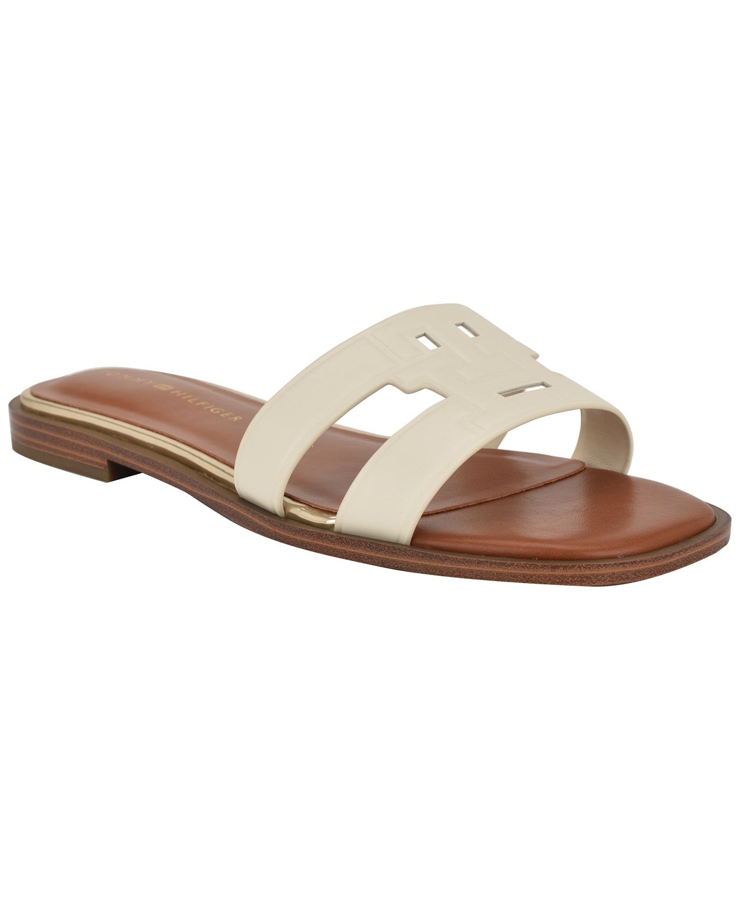 Terenz Logo Strap Flat Slide Sandals (Ivory)