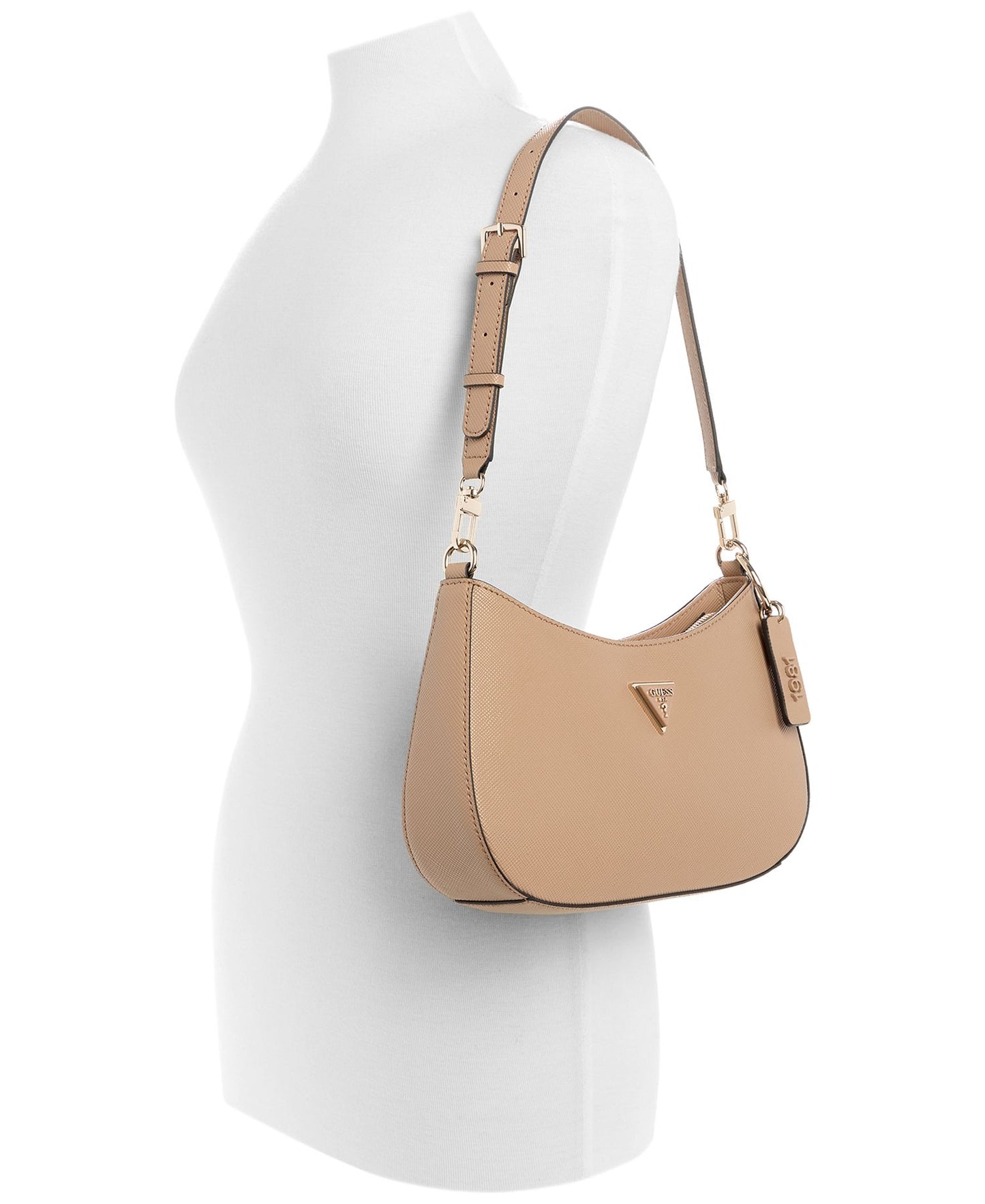 Noelle Top-Zip Shoulder Bag (Beige)