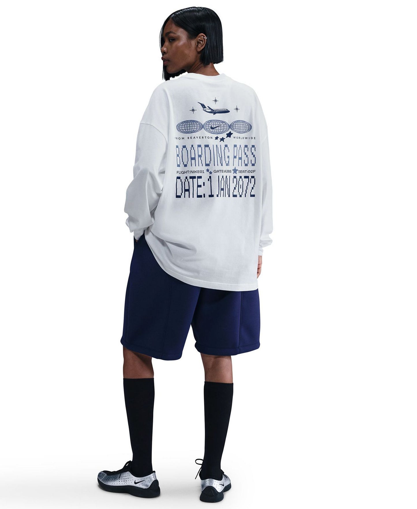 Air Flight Club Oversized Long Sleeve T-Shirt (White)