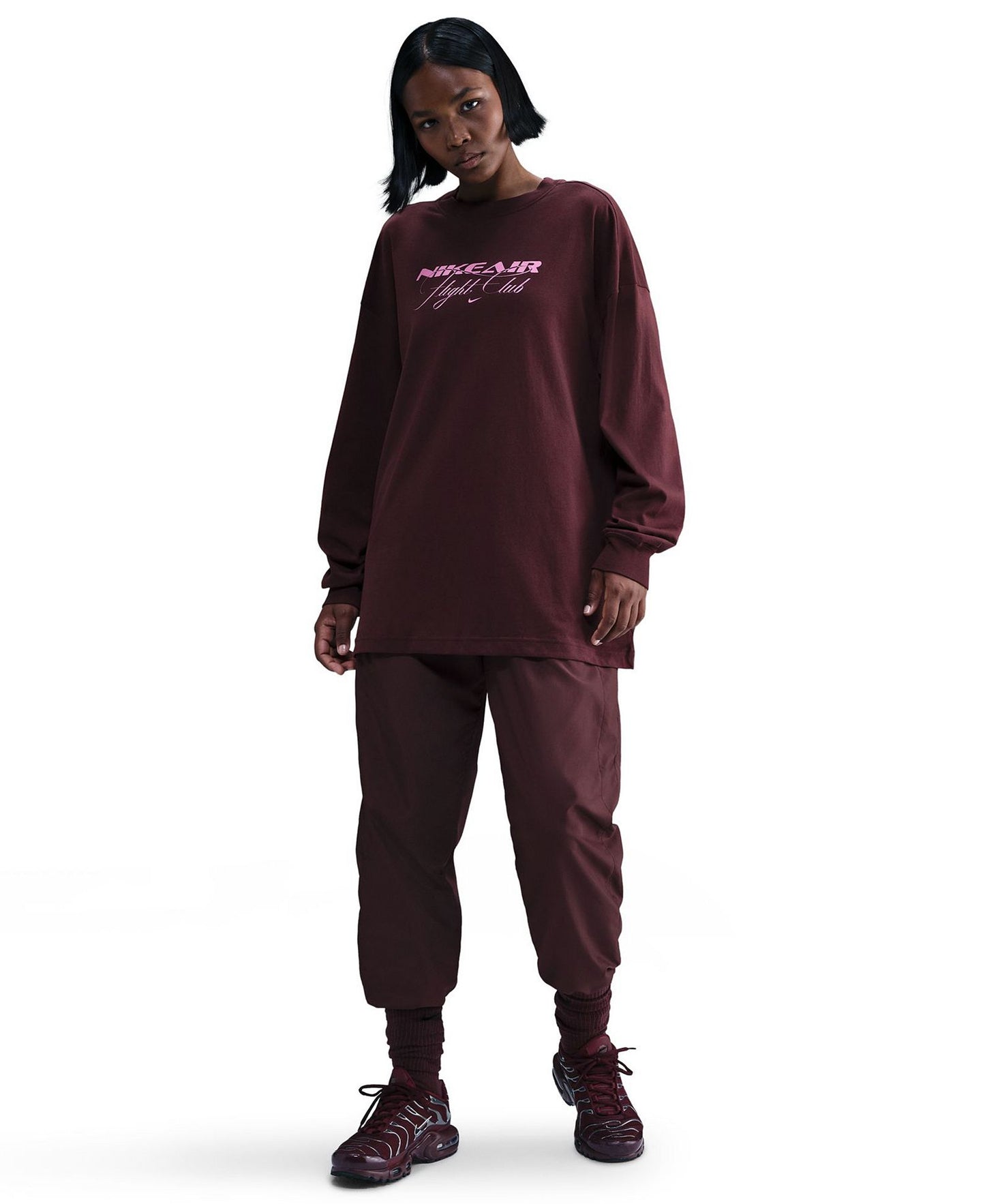 Air Flight Club Oversized Long Sleeve T-Shirt (Burgundy)