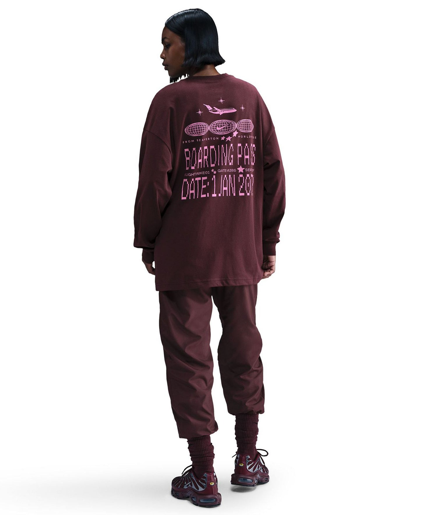 Air Flight Club Oversized Long Sleeve T-Shirt (Burgundy)
