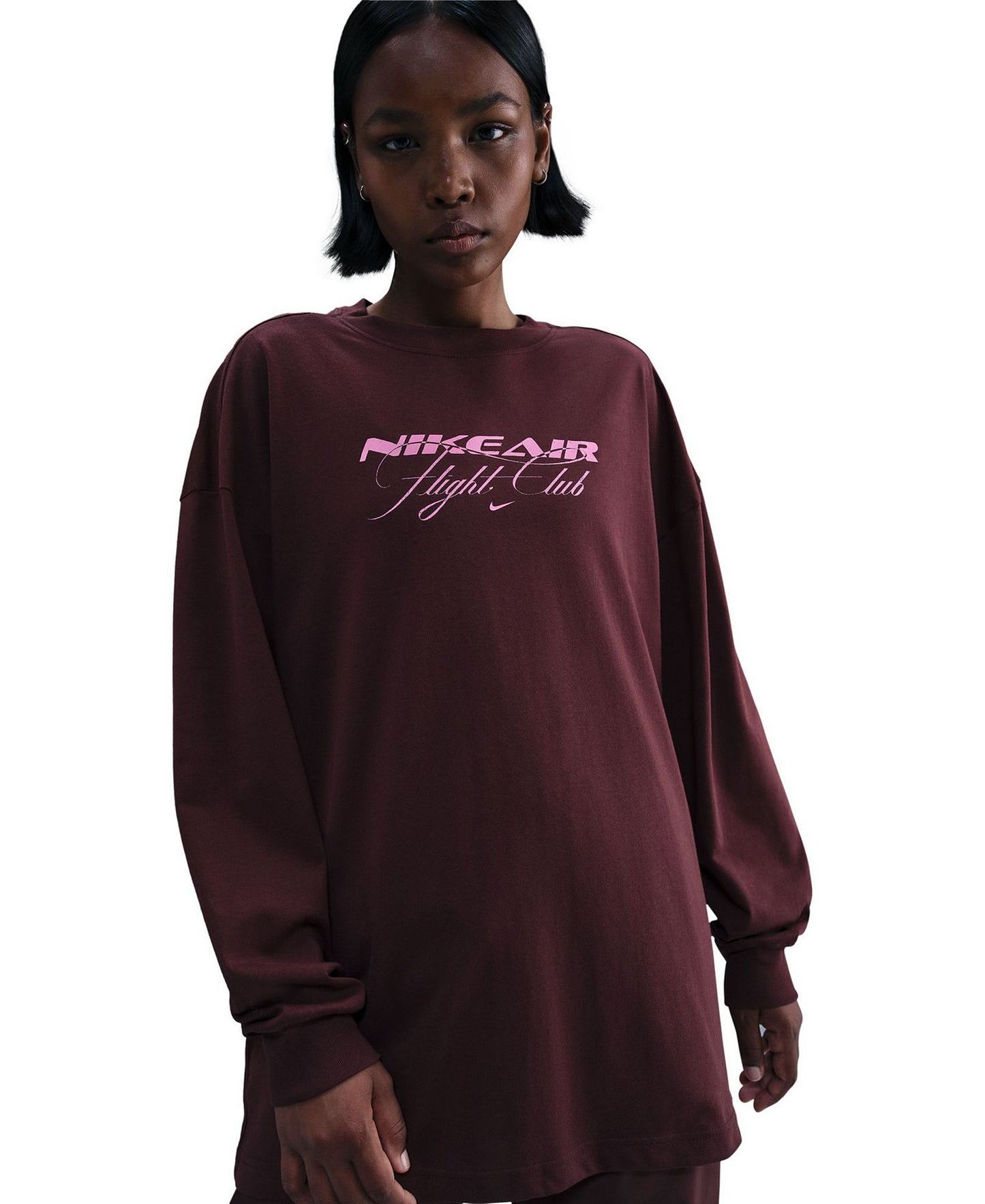 Air Flight Club Oversized Long Sleeve T-Shirt (Burgundy)