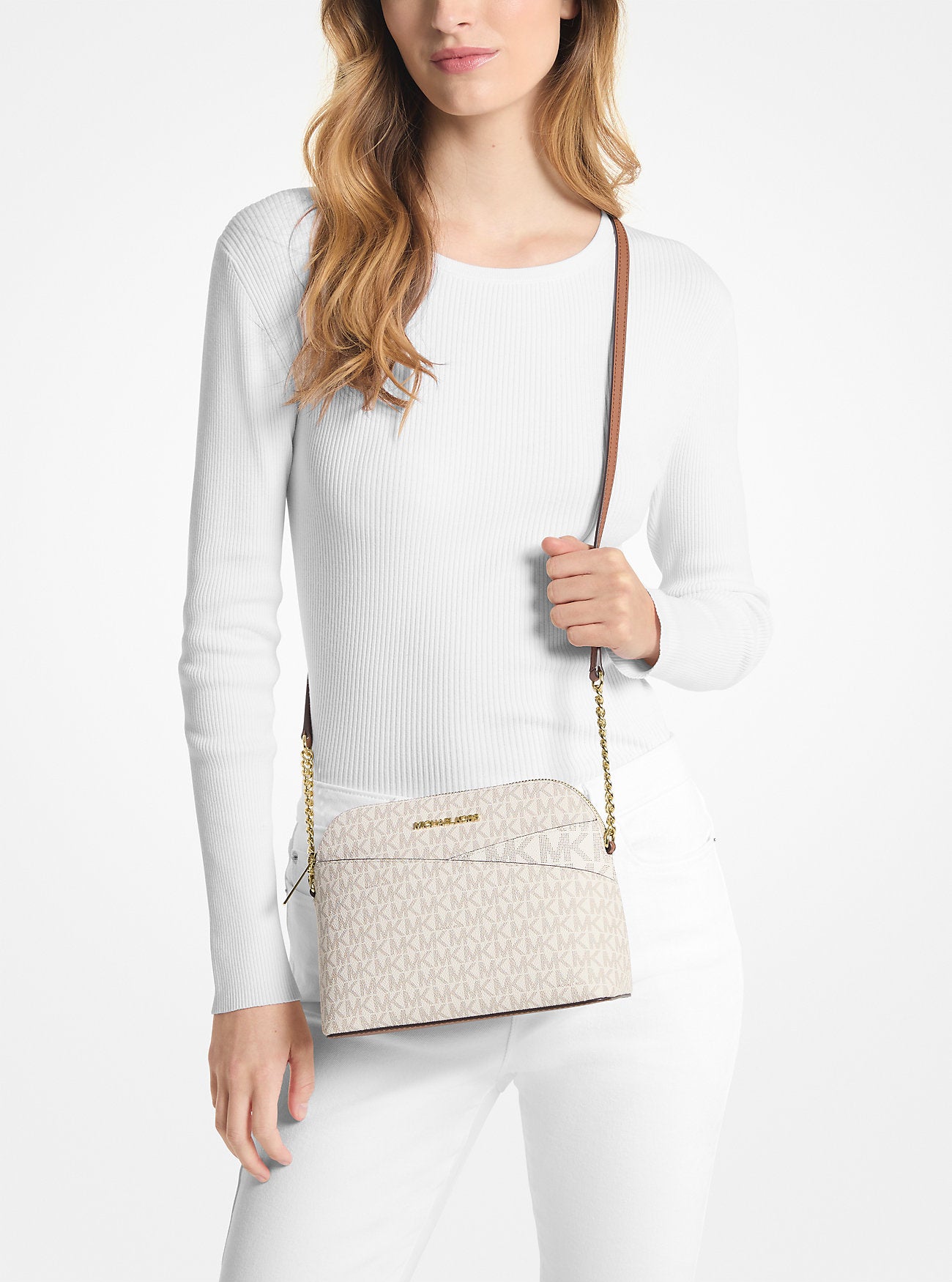 Jet Set Travel Medium Logo Dome Crossbody Bag (Vanilla)