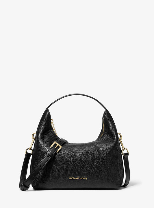 Ember Small Pebbled Leather Messenger Bag (Black)