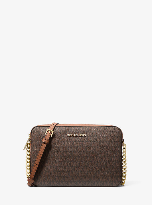 Jet Set Large Printed Logo Crossbody Bag (Brown)