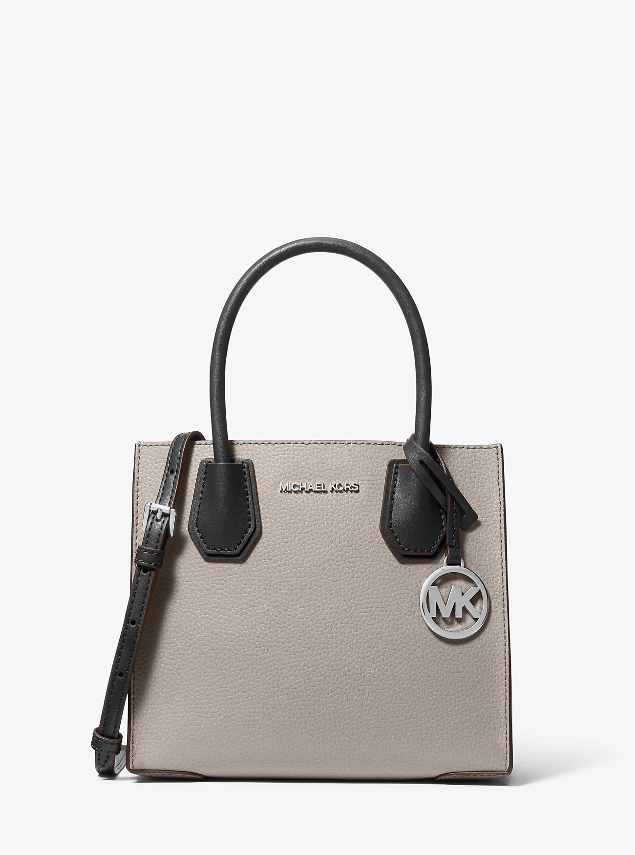 Mercer Medium Pebbled Leather Crossbody Bag (Pearl Grey / Black)