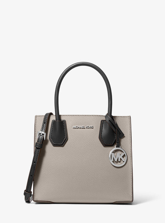 Mercer Medium Pebbled Leather Crossbody Bag (Pearl Grey / Black)