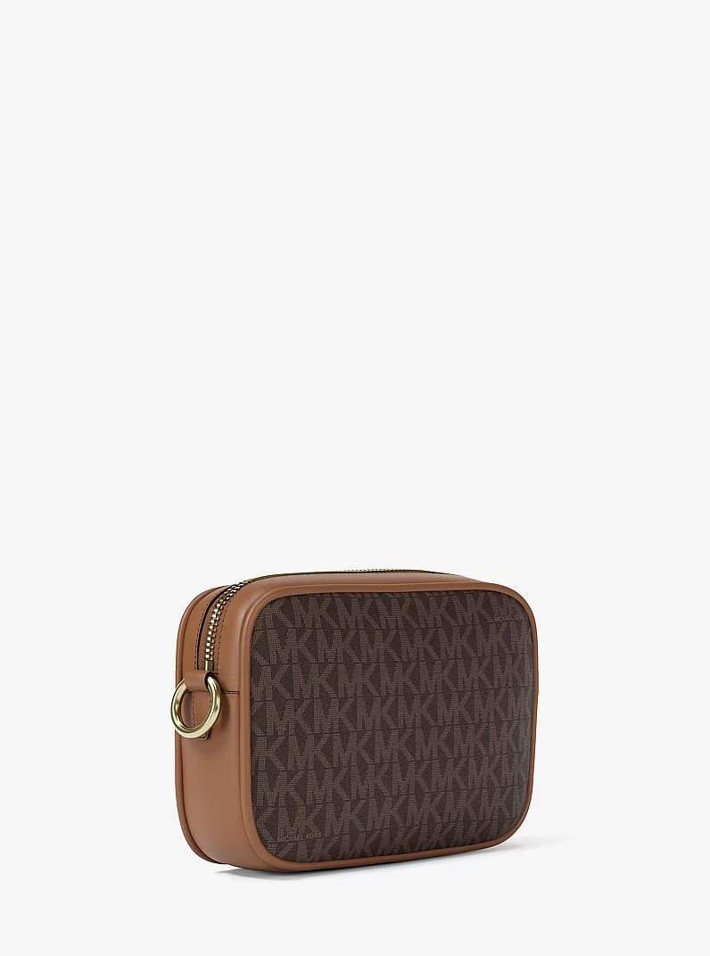 Jet Set Small Signature Logo Camera Crossbody Bag (Brown)