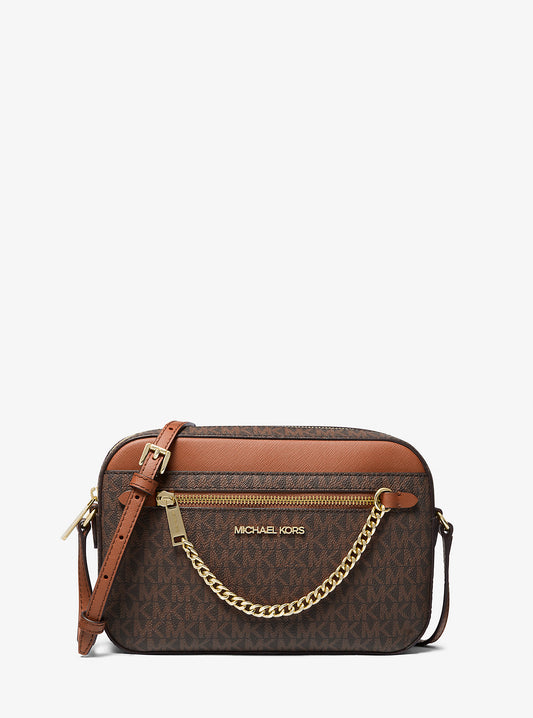 Jet Set Large Logo Crossbody Bag (Brown)