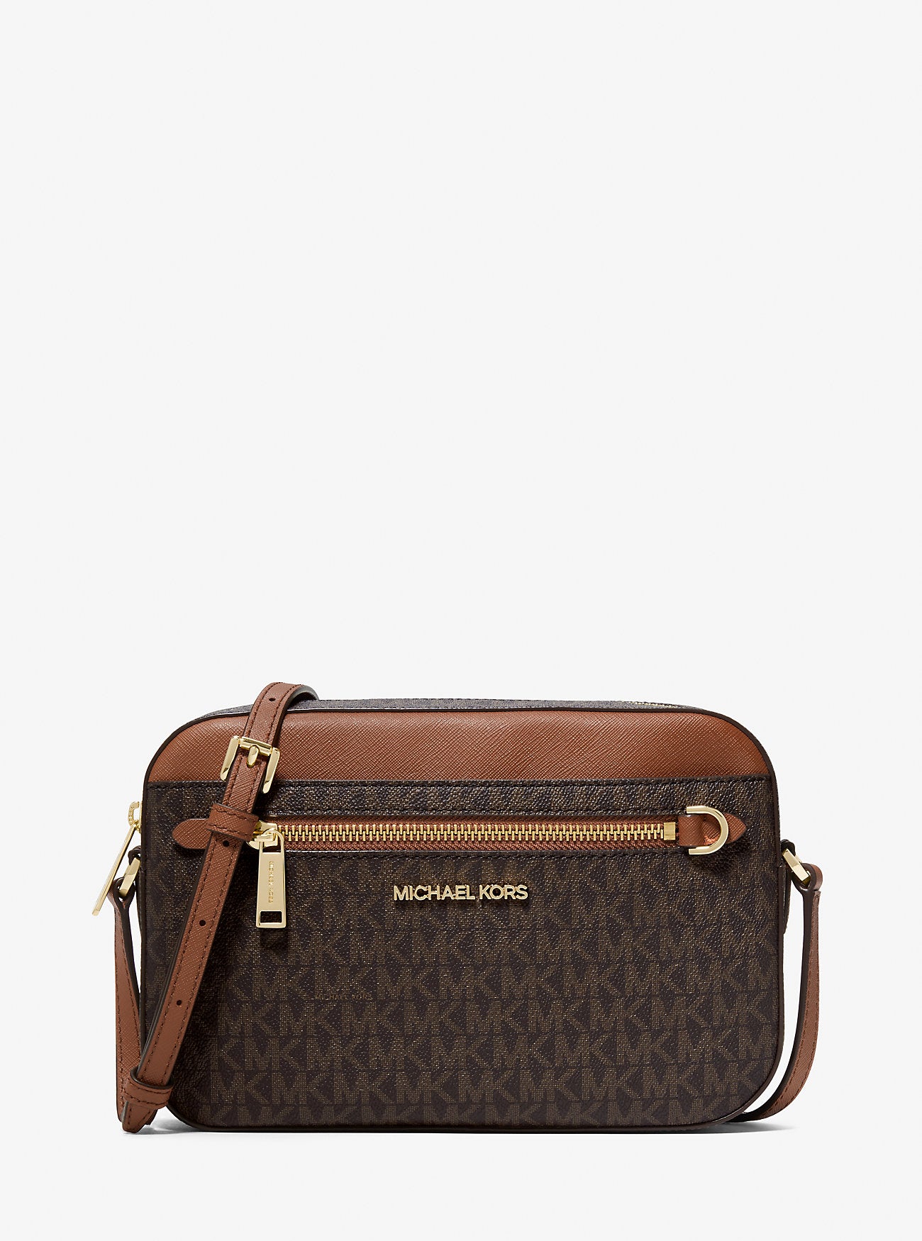 Jet Set Large Logo Crossbody Bag (Brown)