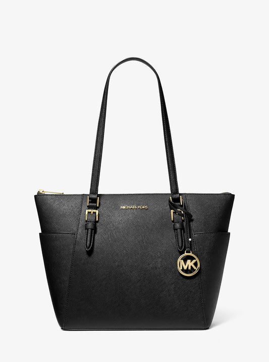 Charlotte Large Saffiano Leather Tote (Black)